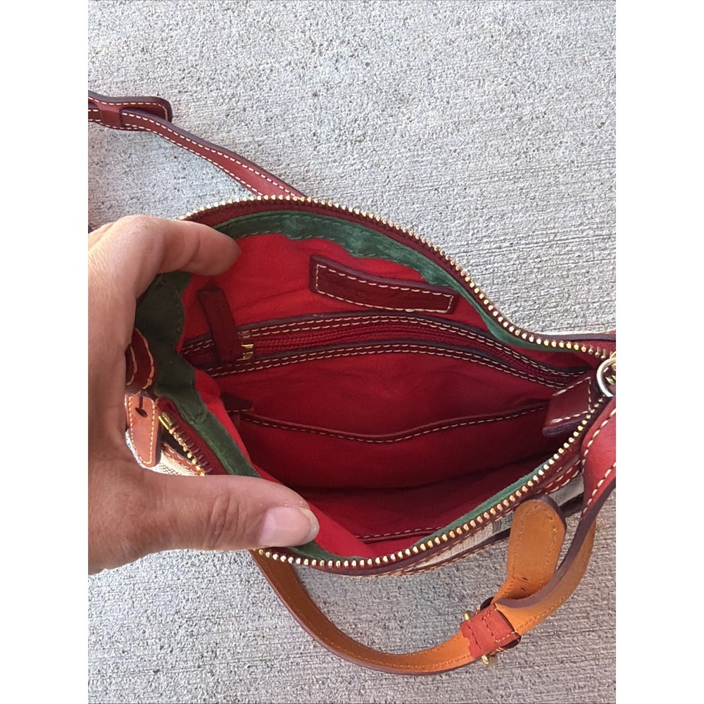 Dooney & Bourke Signature Jacquard Leather Crossbody Bag Brown Brass Hardware - Picture 4 of 5
